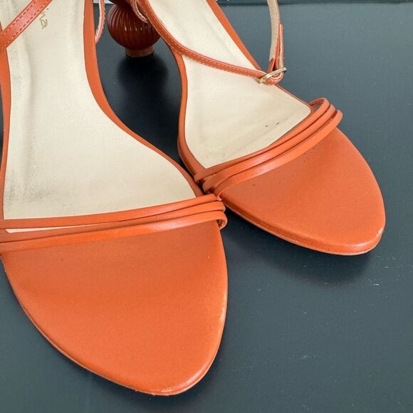 Anthropologie Guilhermina Sculptural Orange Funky Heel Summer Sandal Size 9 / 40 - Picture 7 of 9